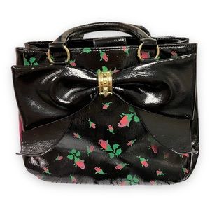 Betsey Johnson big bow rosebud patent satchel tote